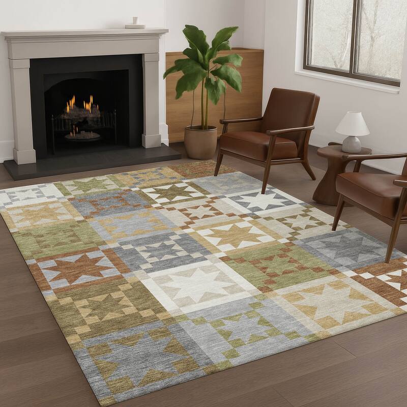 Machine Washable Indoor/ Outdoor Modern Newton Chantille Rug