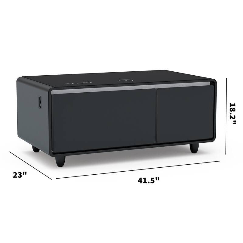 Modern Smart Coffee Table with Built-in Fridge Bluetooth Speaker Touch Control Panel Atmosphere light, for Living Room