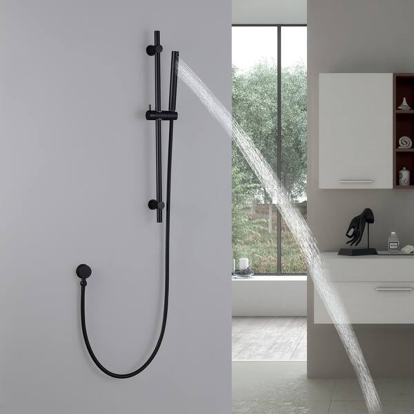 Round Adjustable Slide Bar Handheld Shower Head Black With 60'' Shower Hose On Sale Bed Bath