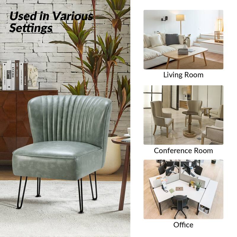 Donia Modern Faux Leather Armless Wingback Side Chair with Metal Legs Set of 2 by HULALA HOME