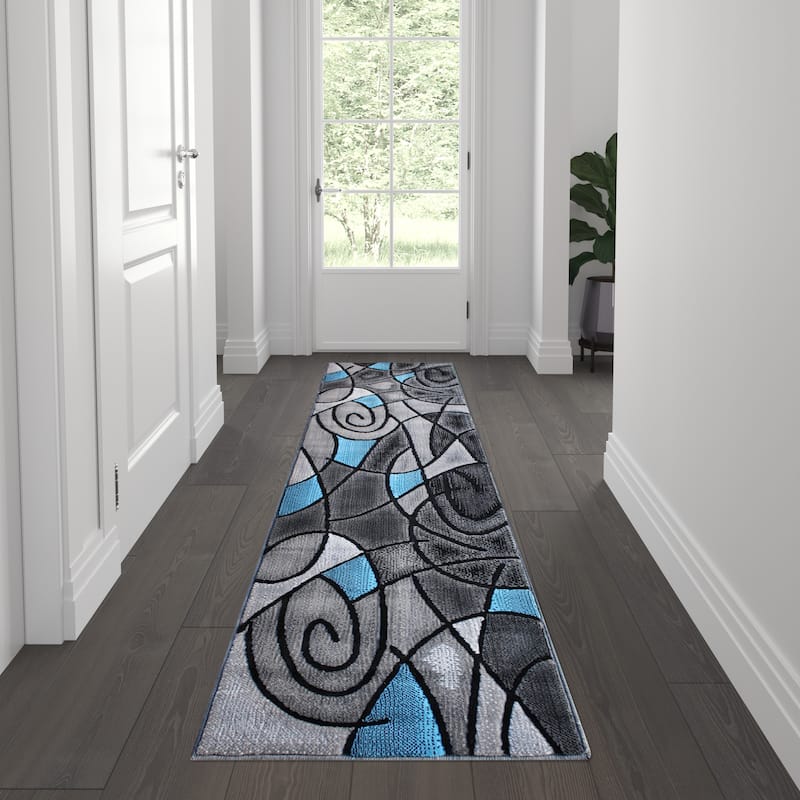 Modern Olefin Accent Area Rug - Abstract Pattern - 2' x 7' - Blue
