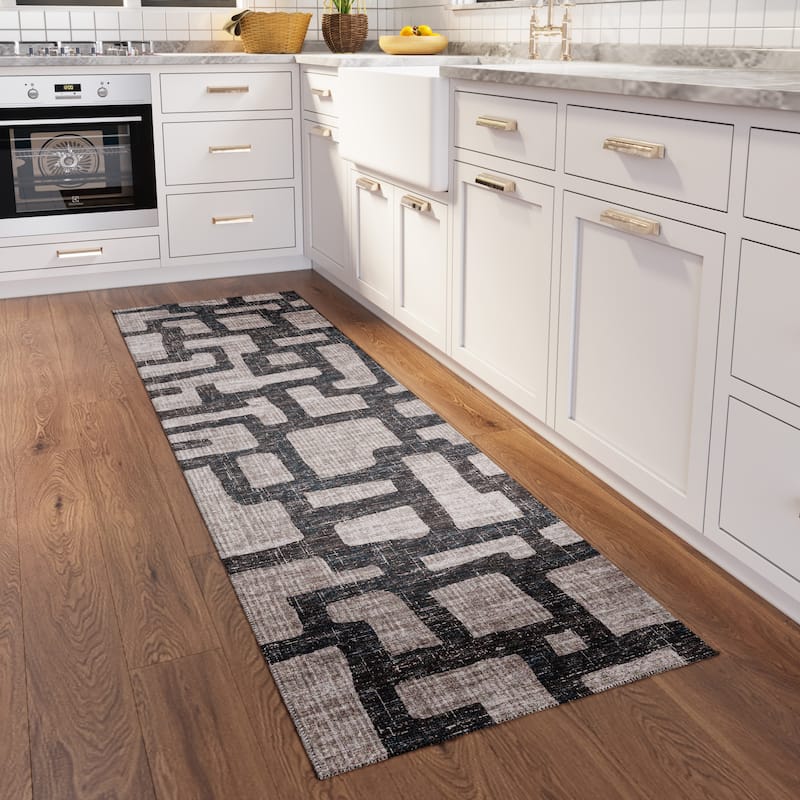 Indoor/ Outdoor Addison Yuma Modern Cobblestone Washable Area Rug - 2'3" x 7'6" - Gray