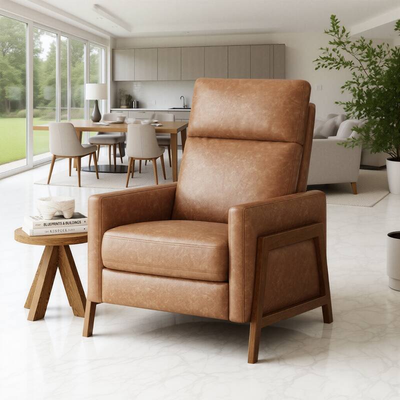 Push Back Comfy Modern Upholstered Wingback Recliner Chair - Cocoa