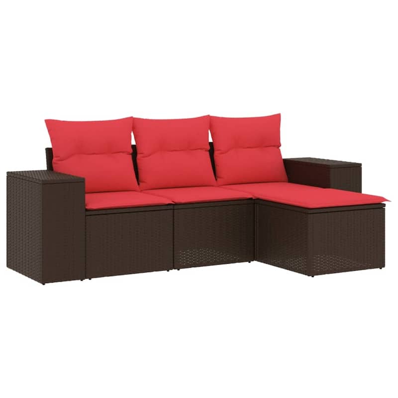 vidaXL 4 Piece Patio Sofa Set with Cushions Grey Poly Rattan - 21.7" x 24.4" x 27.2"