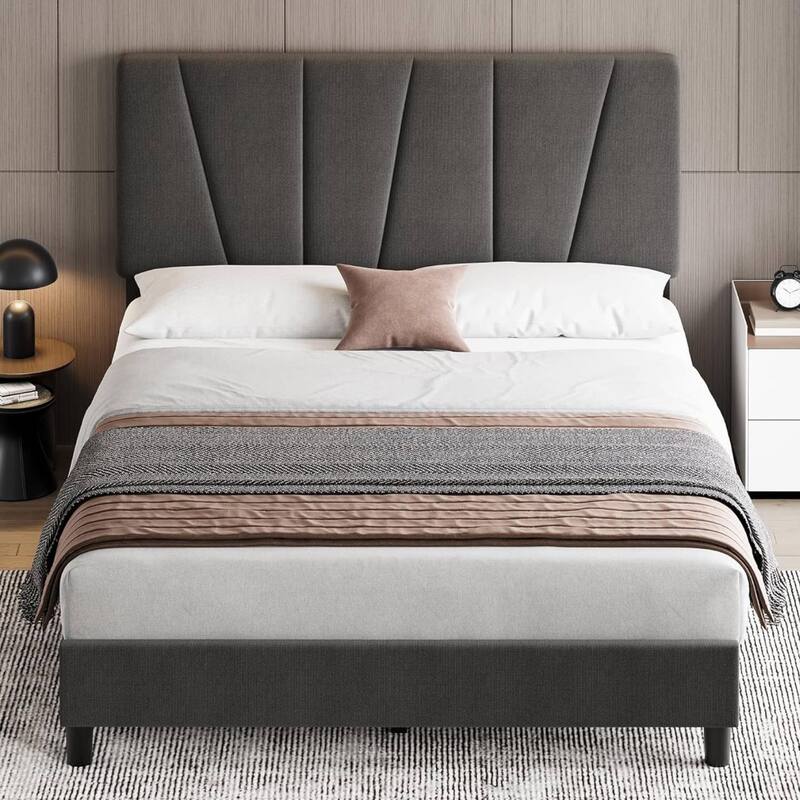 Modern Upholstered Bed Frame with Adjustable Headboard