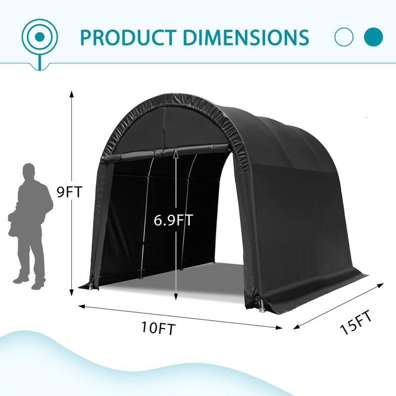 EROMMY Portable Garage, Heavy Duty Carport with All-Steel Metal Frame and Round Style Roof