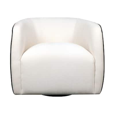 Harp & Finial Colsum Swivel Chair - Cream Distressed Velvet with Black Piping