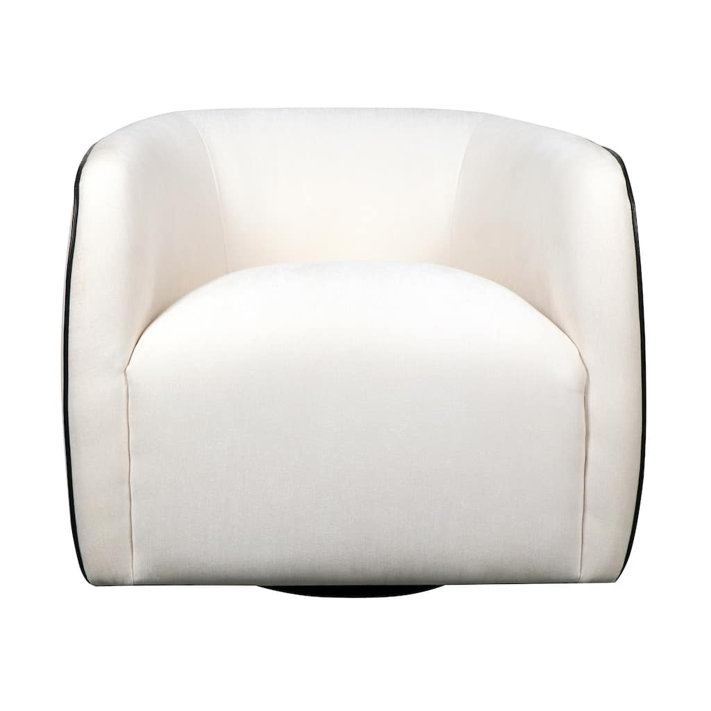 Harp & Finial Colsum Swivel Chair - Cream Distressed Velvet with Black Piping