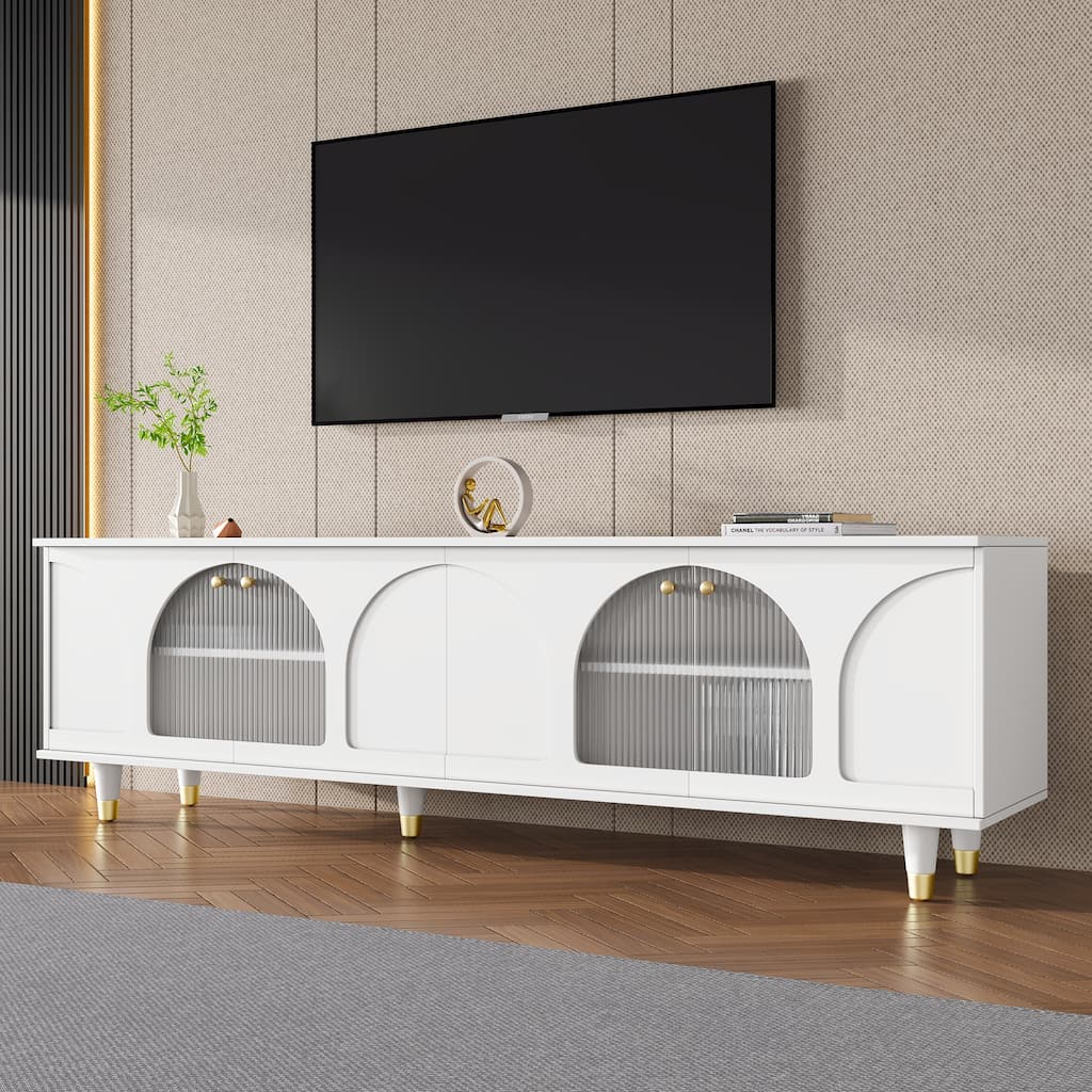 Stylish Media Console with Gold Accents & Fluted Glass Doors - Fits TVs Up to 78" for Living Room