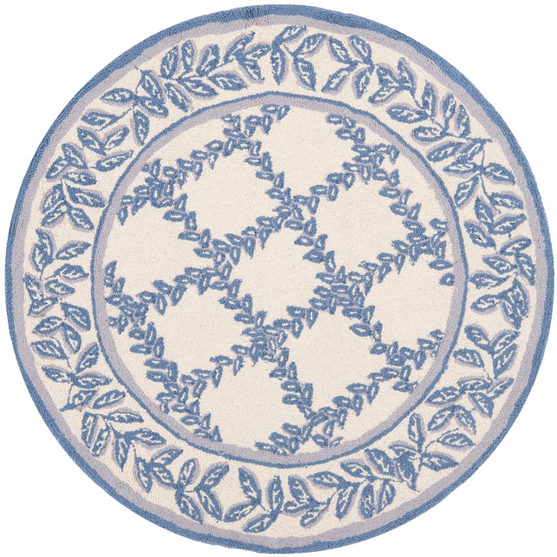 SAFAVIEH Handmade Chelsea Sunstripe Trellis French Country Wool Rug - 3' Round - Ivory/Light Blue