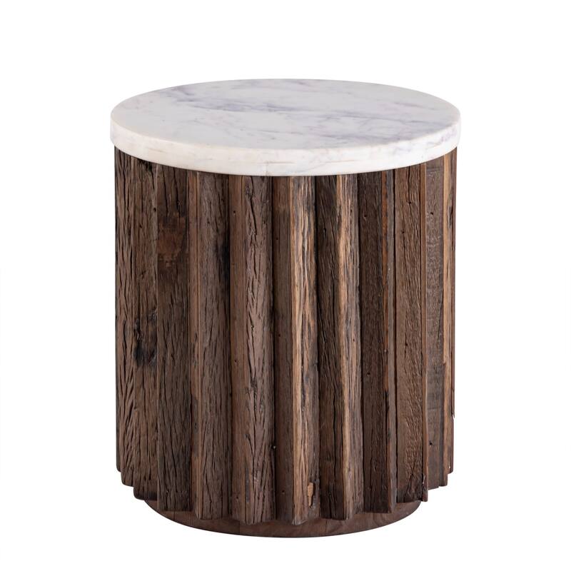 Wooden Side Table with Round Top - 17" - Brown and White