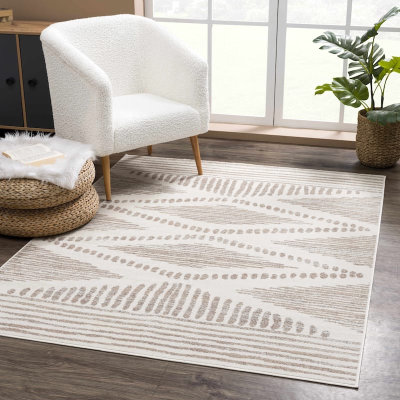 Tigris Nikea Southwestern Bohemian Farmhouse Area Rug - 7'10" x 10' - Beige, Grey, Vizon, Ivory
