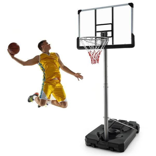 slide 2 of 14, Costway 64''-79'' Height Adjustable Poolside Basketball Hoop Goal Black