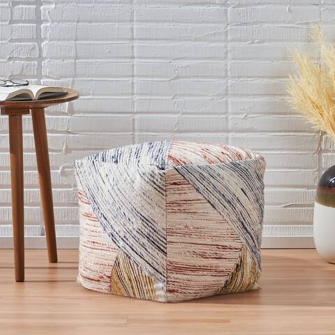 Sayre Traditional Hand-Woven Boho Fabric Cube Pouf by Christopher Knight Home