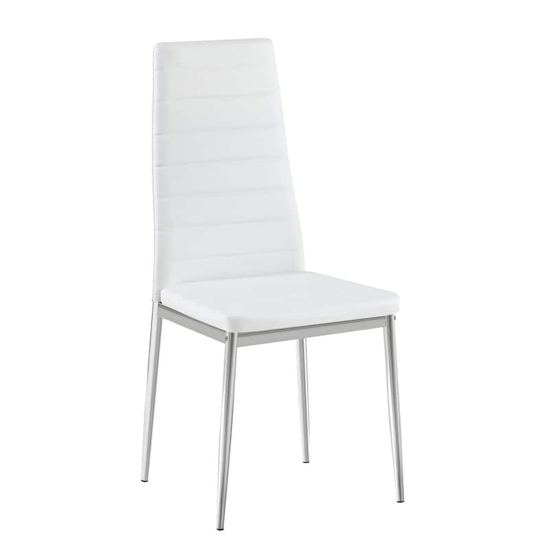 Modern Style Dining Chair Set for 4 with Comfortable PU Leather and Silver Chrome Plated chair legs,White