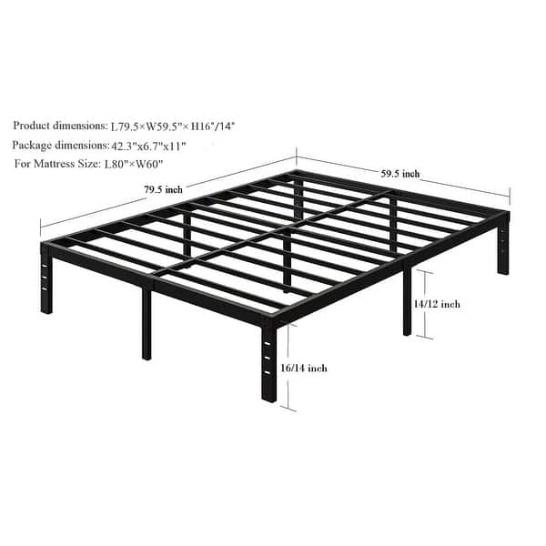 14 Inch Bed Frames Queen Size 3500 lbs Heavy Duty Platform with Sturdy