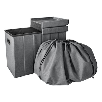 Simplify Collapsible Flip Top Hamper Ottoman in Grey