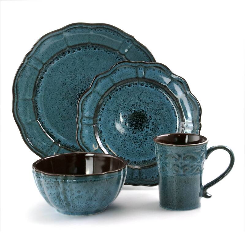 Elama Reactive Ocean 16 Piece Round Stoneware Dinnerware Set in Blue