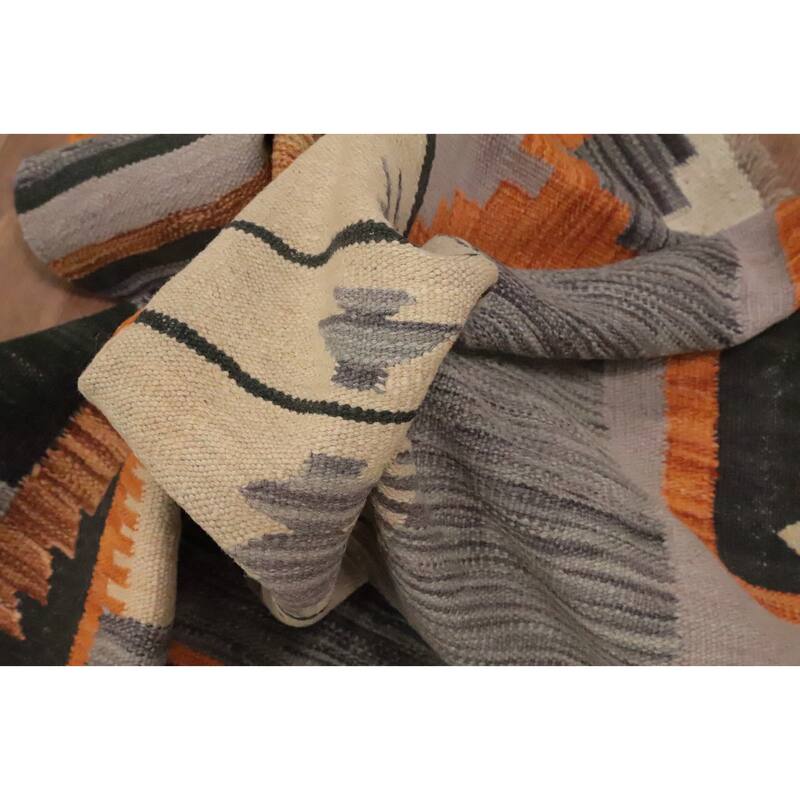 Hand Woven Oriental 100% Wool Carpet Southwestern Tribal Greys & Charcoal Kilim Area Rug - 10' 0'' X 7' 1''