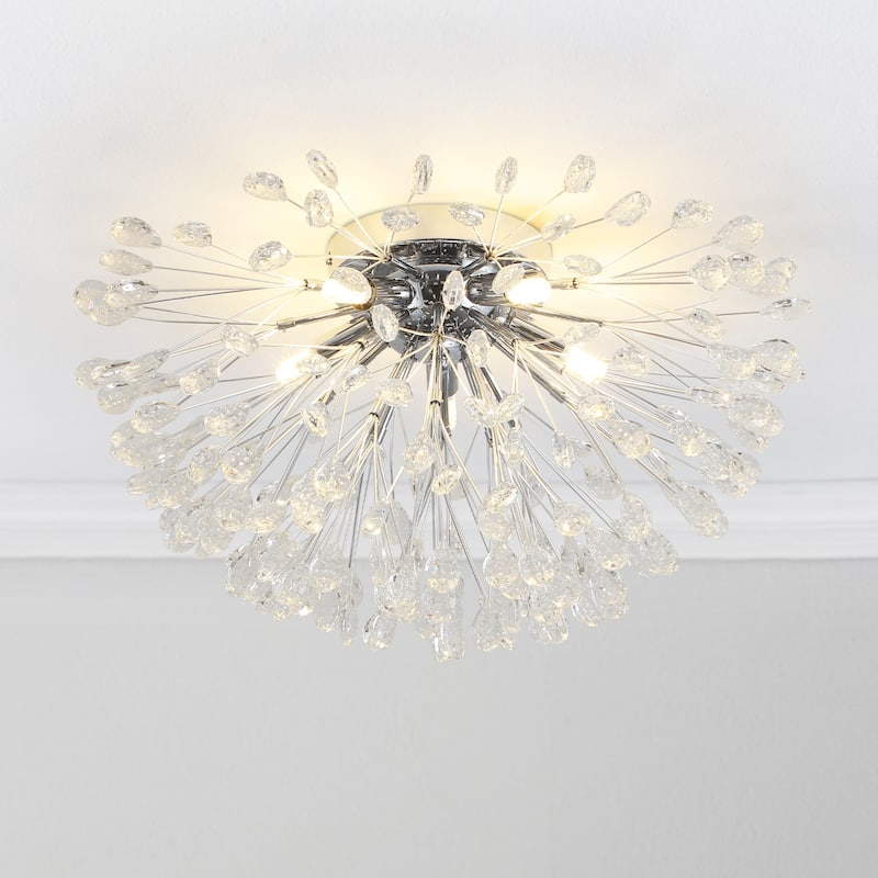 5-Light Modern Sputnik Starburst Crystal Semi-Flush Mount Light