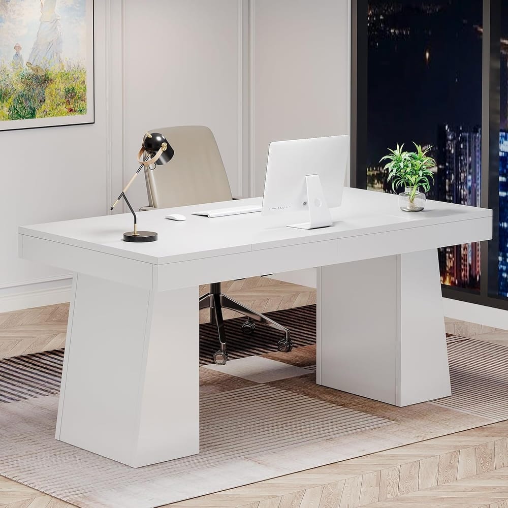 55 Inches Executive Desk with Double Trapezoid Base for home office