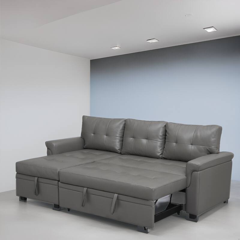 Modern Reversible Convertible Sleeper Sectional Sofa Bed - L-Shape with Storage Chaise, Wide Armrest and Durable Legs