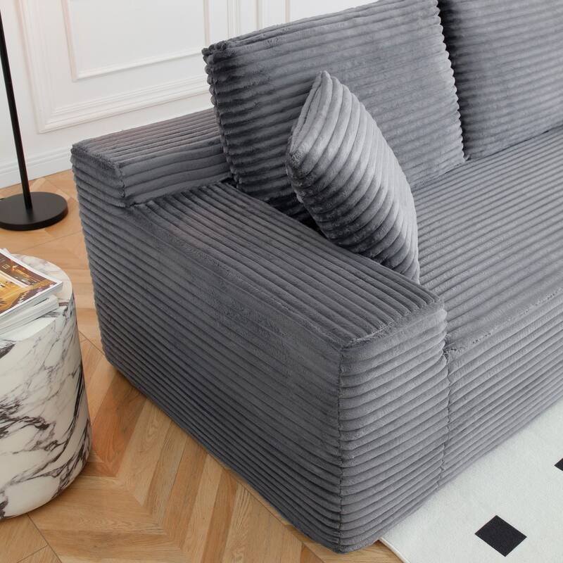 125'' U-Shaped Corduroy Sectional Sofa with Cup Holders, USB Ports and 2 Ottomans