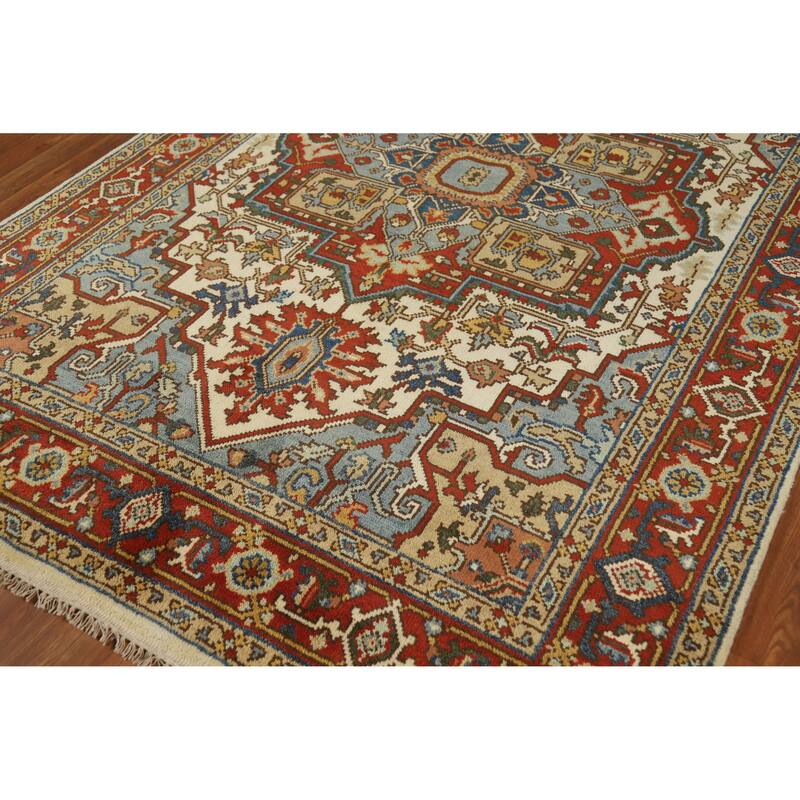 Medallion Heriz Serapi Indian Area Rug Handmade Wool Carpet - 5'9" x 8'9"