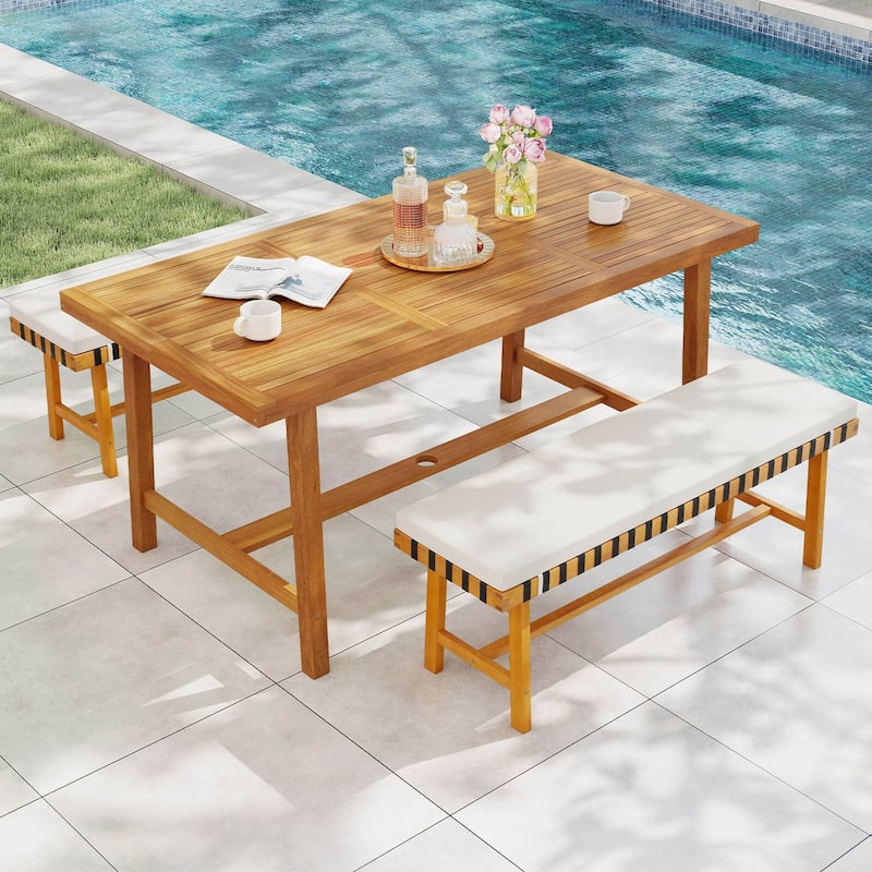 Costway 63" Acacia Wood Dining Table for 6 People with 1.97" Umbrella - See Details