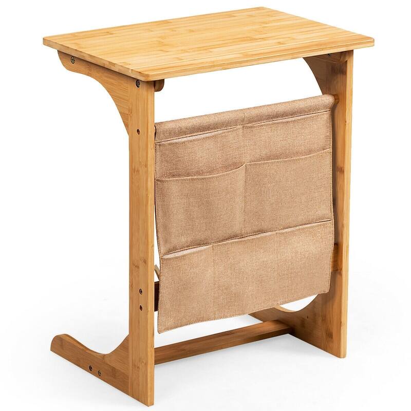 Bamboo Sofa Table End Table Bedside Table with Storage Bag - 19.5" x 14" x 24.5" (L x W x H)