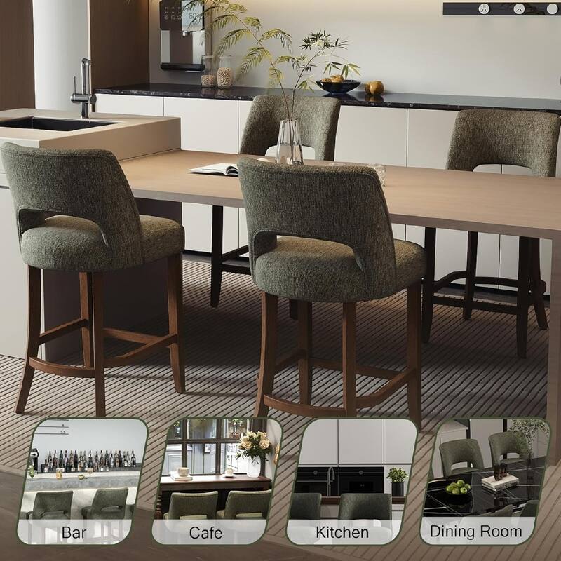 Set of 2/4/6,Upholstered Counter Height Bar Stools,Modern Counter Stools with Wood Legs for Kitchen Island Dining Room Bar