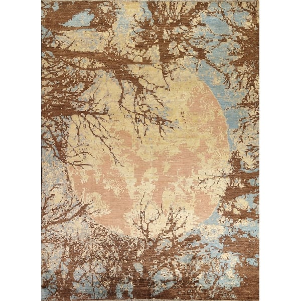 slide 2 of 19, Vegetable Dye Wool/ Silk Abstract Area Rug Hand-knotted Modern Carpet - 7'11" x 9'9"