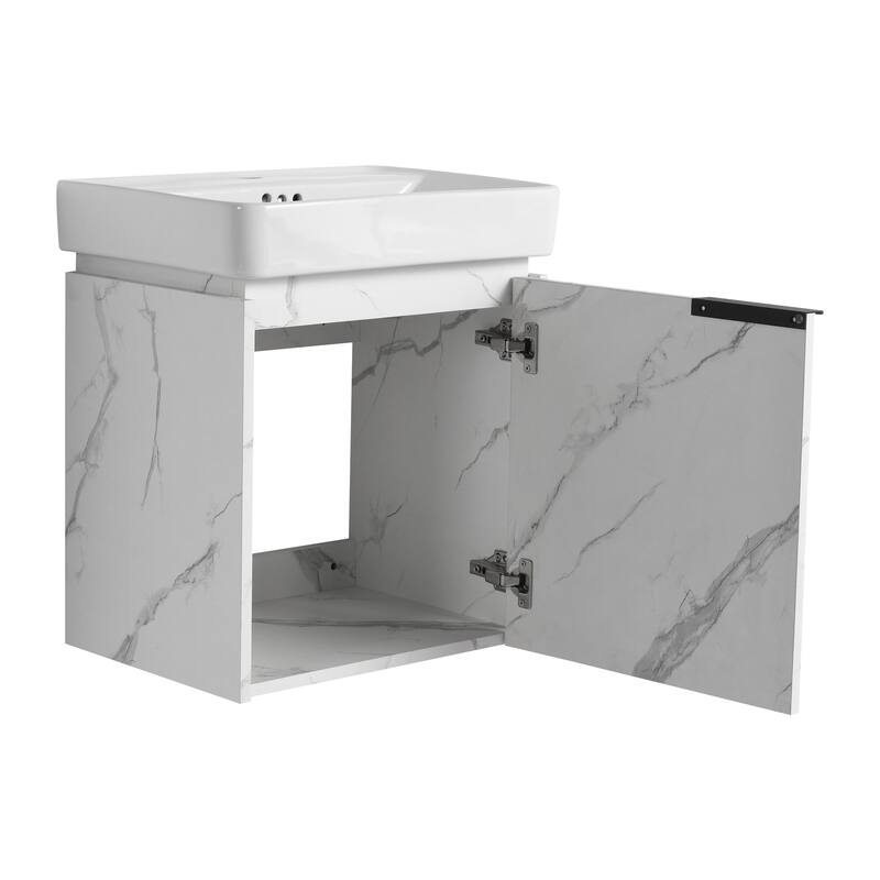 Plywood Wall-Mounted Bathroom Vanity with Integrated Resin Sink