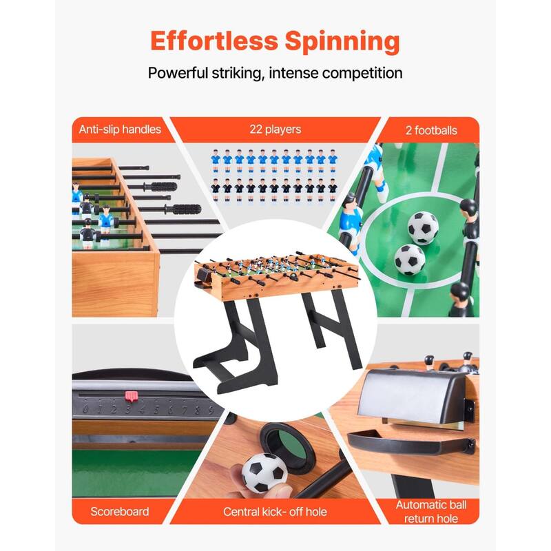 Brown Wood Grain MDF Foldable Foosball Table with Anti-Slip Handles and Shock Absorbers - 42x24x32 in