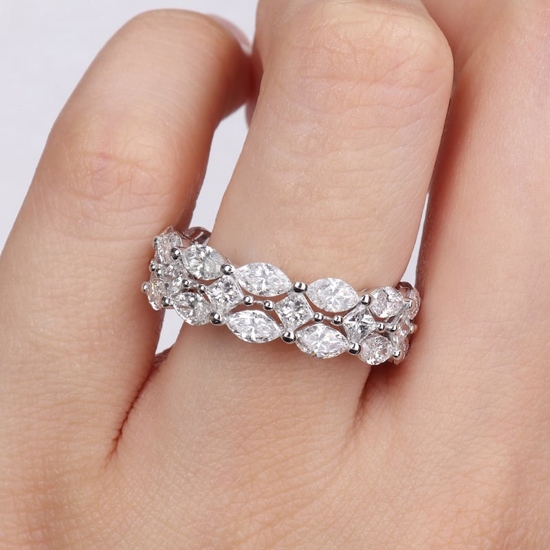Miadora 4 7/8ct TDW Marquise and Princess-Cut Diamond Full Eternity Band in 14k White Gold