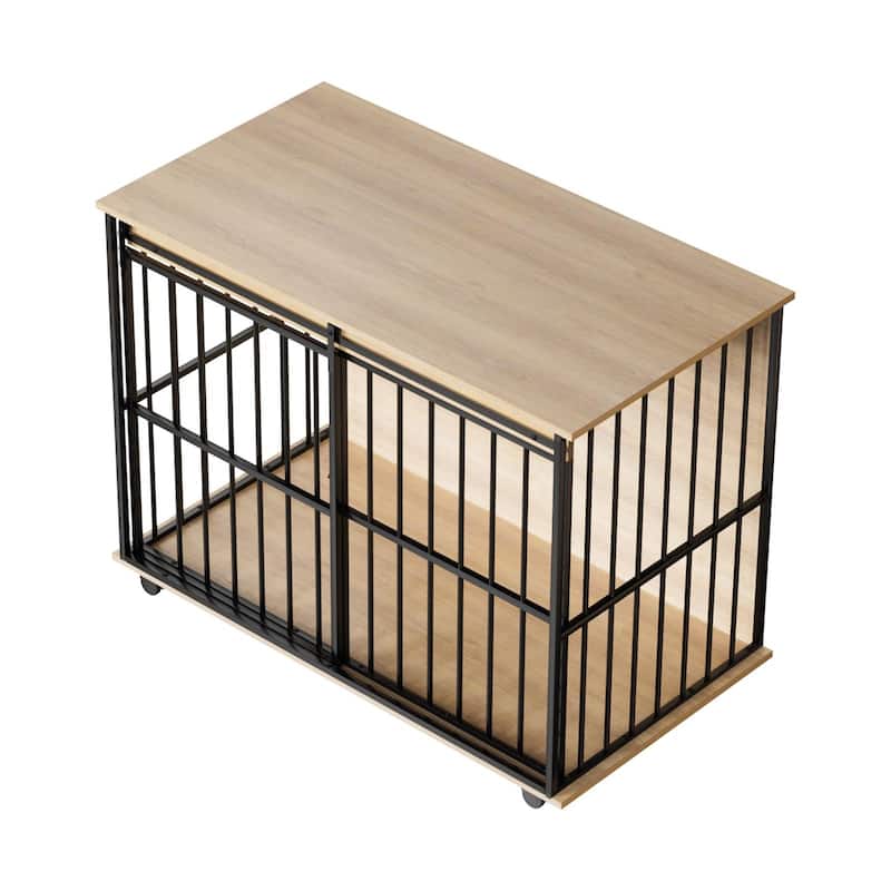 Dog Crate Furniture, Large Dog Cage Furniture with Tray for Medium Large Dogs, Wooden Dog Kennel Furniture