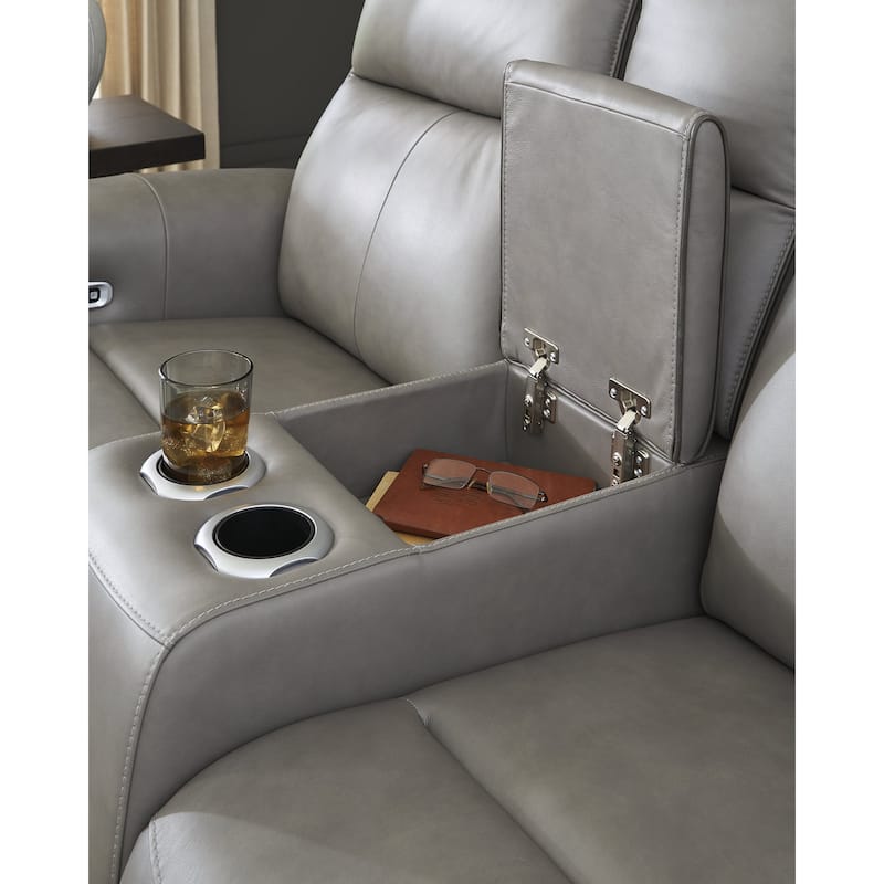 Signature Design by Ashley 5Z-Relaxation Coin Gray Reclining Loveseat with Console - 78"W x 41"D x 43"H
