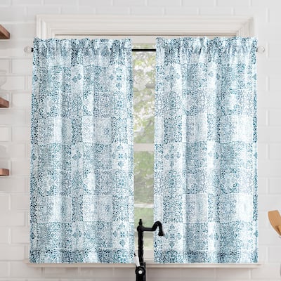 No. 918 Genoa 2-pack Mosaic Semi-Sheer Rod Pocket 2-Piece Kitchen Curtain Tier Pair