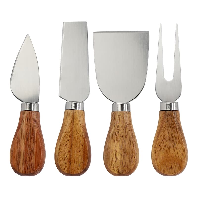 MegaChef Acacia Wood 5 Piece Square Cheese Board with Knife Set