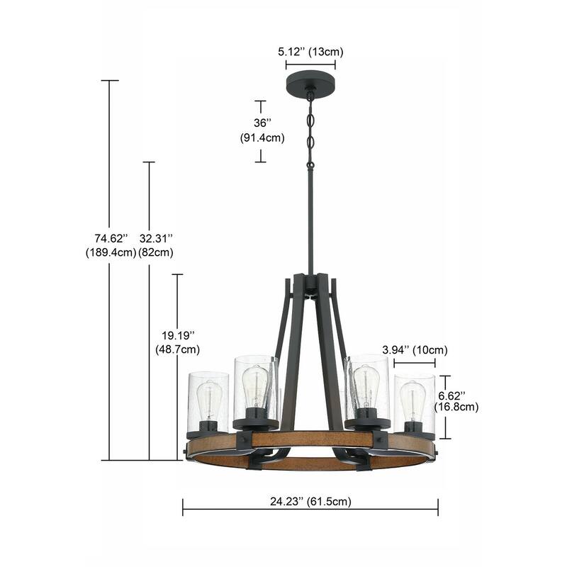 6 Light Shaded Wagon Wheel Chandelier - 24.23"x32.31"