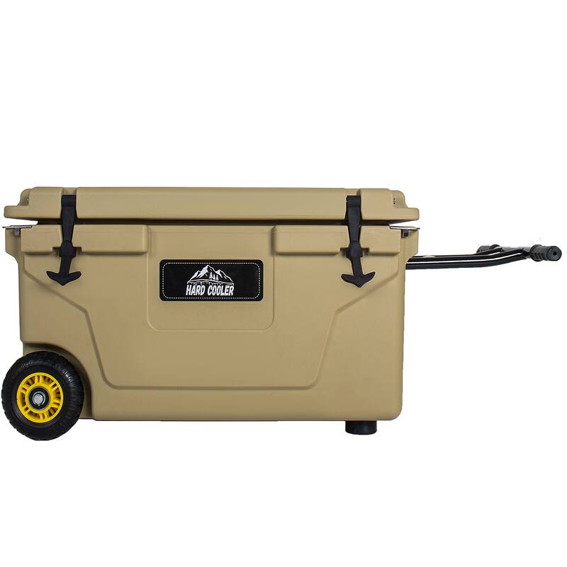 65 Quart Khaki Cooler, Ultra-Tough Hard Shell Ice Chest, Heavy-Duty Insulated Portable Cooler with 6-Day Ice Retention