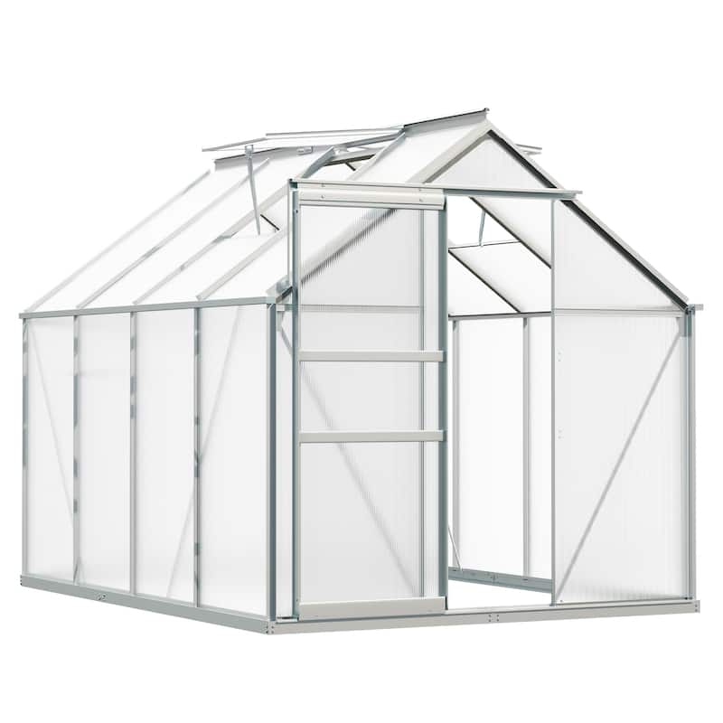 Moasis 6'W X 4/6/8/10/12/16'D Dual-wall PC Walk-in Hobby Greenhouse with Aluminum Frame