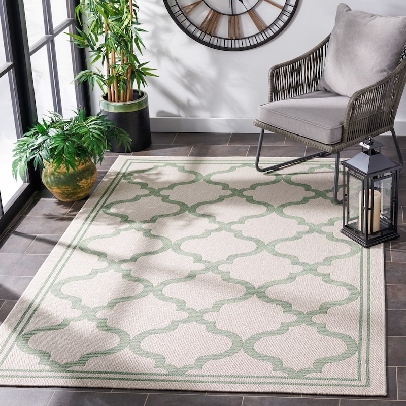 SAFAVIEH Bermuda Washable Edelt Indoor/ Outdoor Waterproof Rug - 9' x 12' - Beige/Green