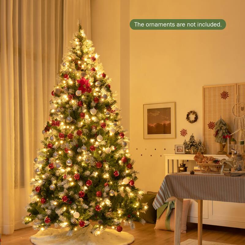 Gymax 6/7.5/9 FT Pre-lit Snow Sprayed Christmas Tree Artificial Xmas - See details
