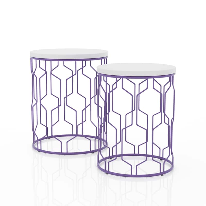 Quarn Modern 16-inch Steel Round 2-Piece Nesting Tables Set by Furniture of America - Purple Coating