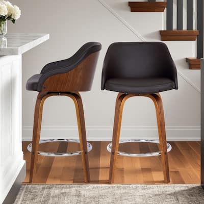 Alec Upholstered Wood Counter or Bar Swivel Stool