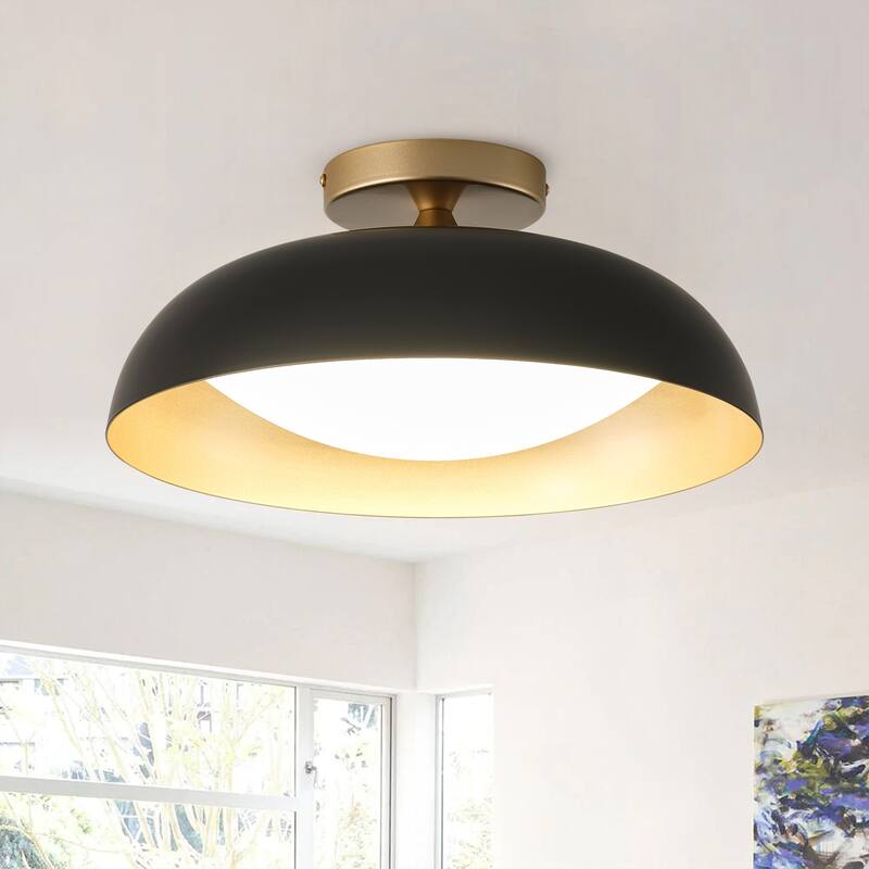 Modern Matte Black Semi Flush Mount Ceiling Light for Hallway Stairway Foyer