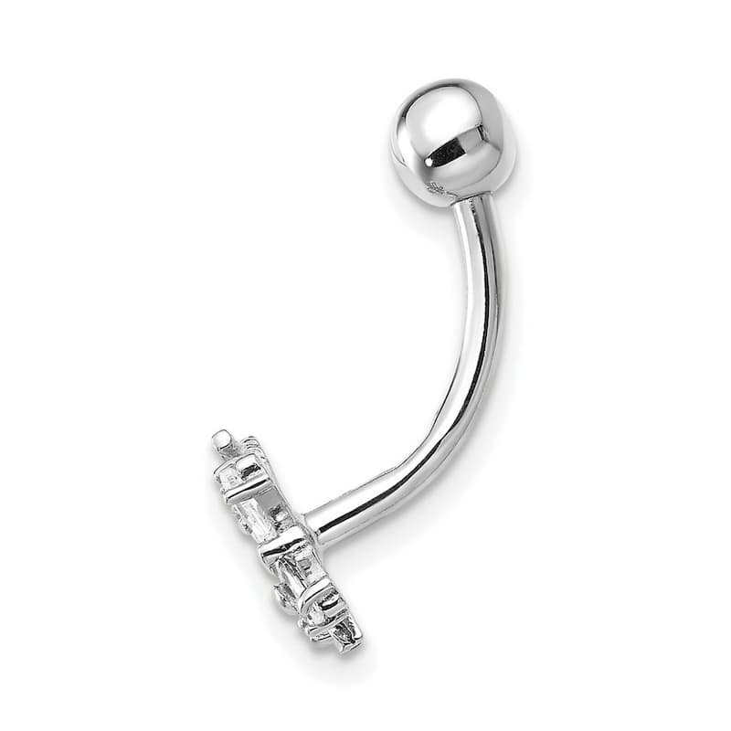 Curata Solid 10k White Gold With Cubic Zirconia Butterfly Belly Ring Dangle (7mm x 21mm)