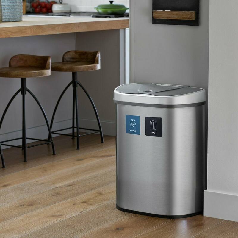 Nine Stars Motion Sensor 18-gal Stainless Steel Dual Unit Trash Can