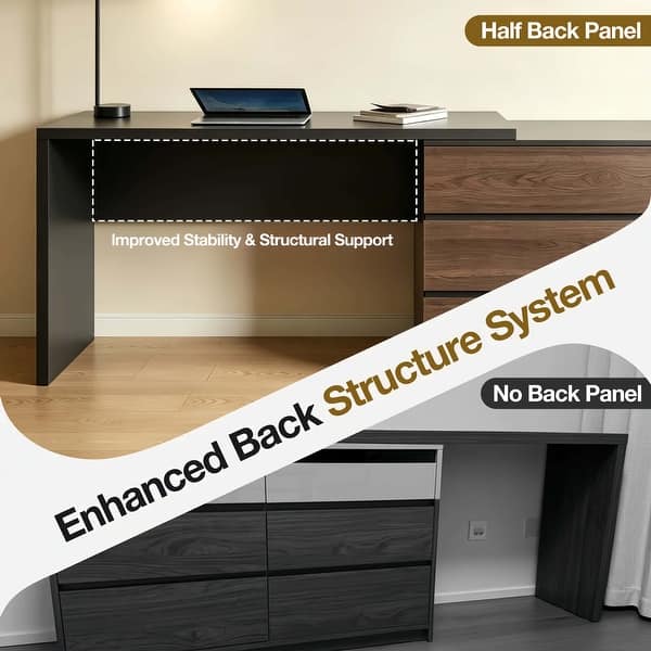 black dresser desk combo Timechee Makeup Desk Rotating Dresser and Desk 6 Drawer Dresser Vanity Makeup White